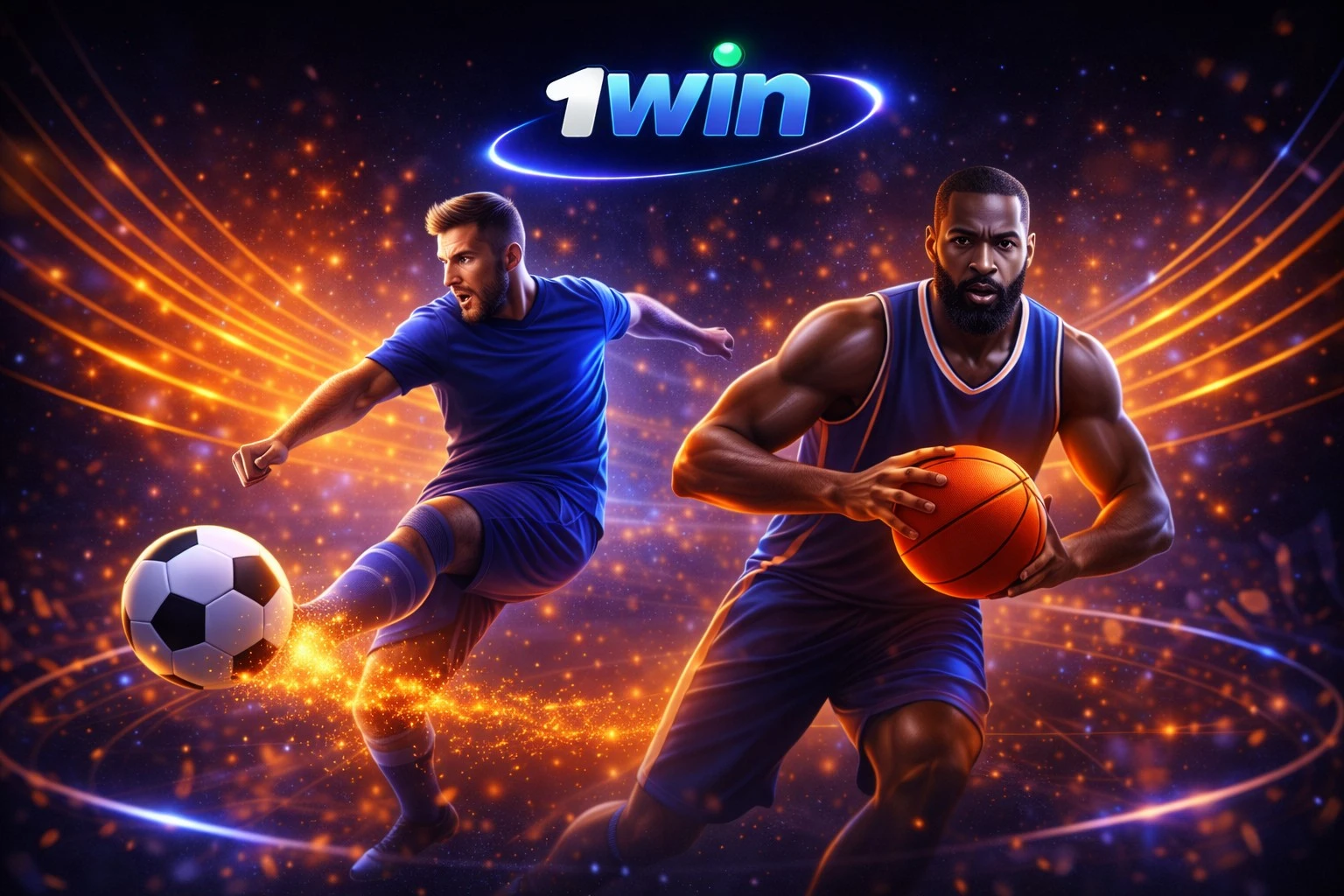 1win sports betting with football and basketball players in action