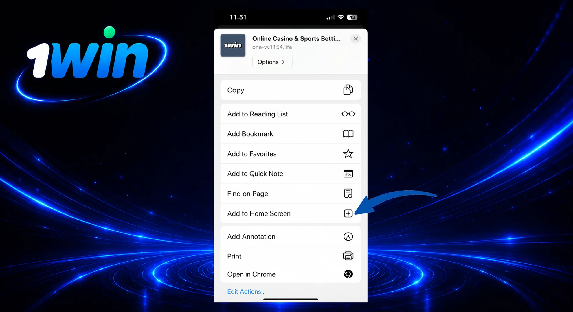 Scroll through the share options and tap Add to Home Screen.