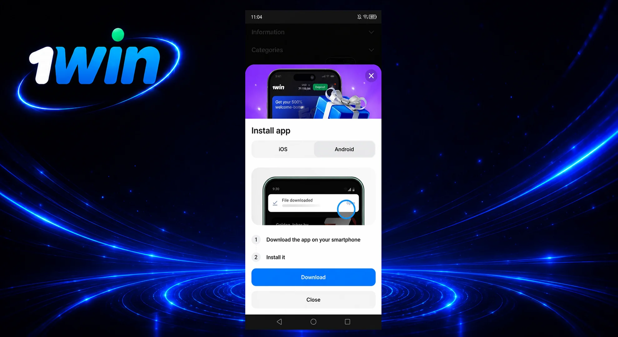 Scroll to the bottom of the homepage and tap the Download for Android button.