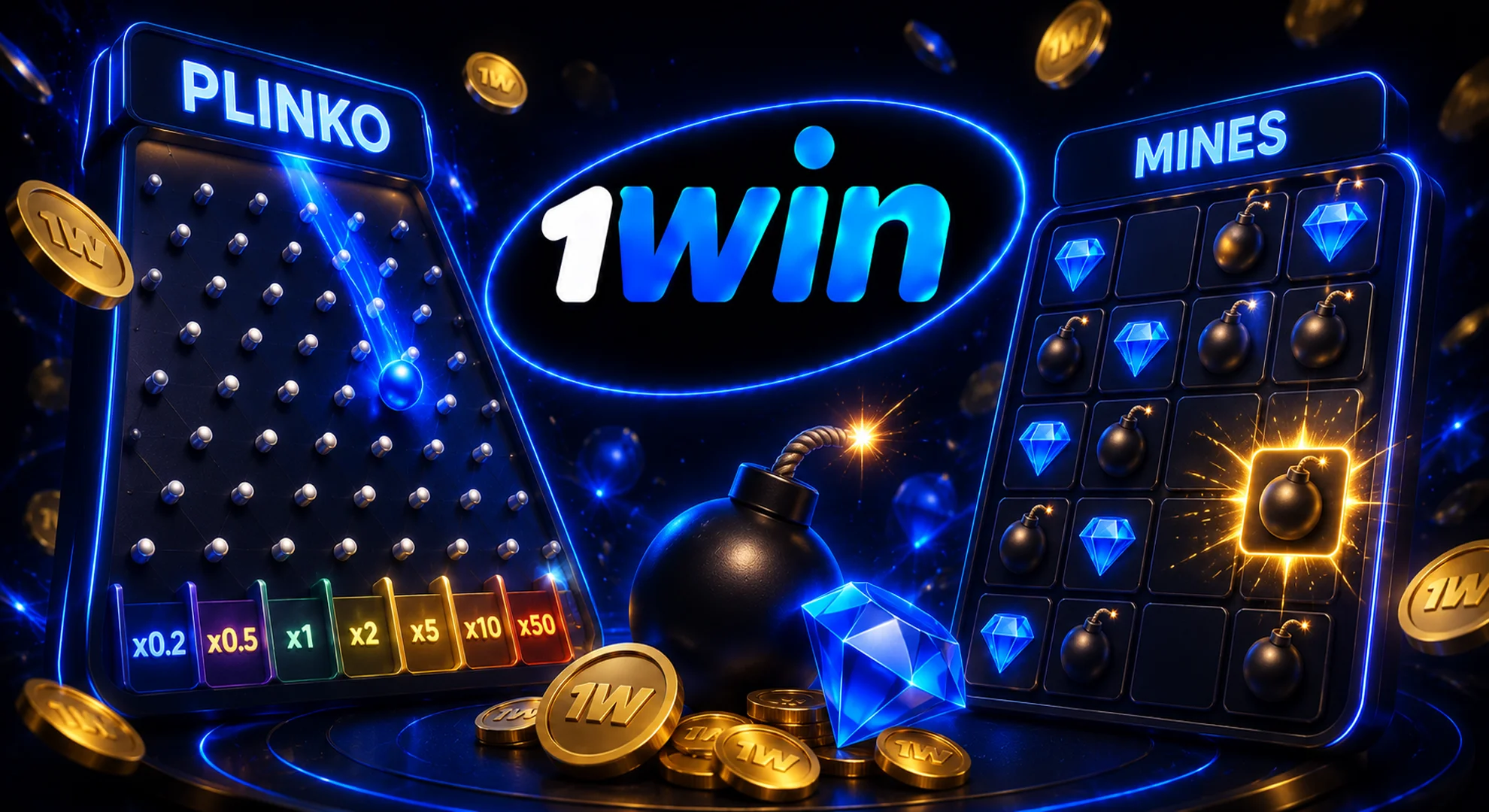 Plinko & Mines Games at 1win
